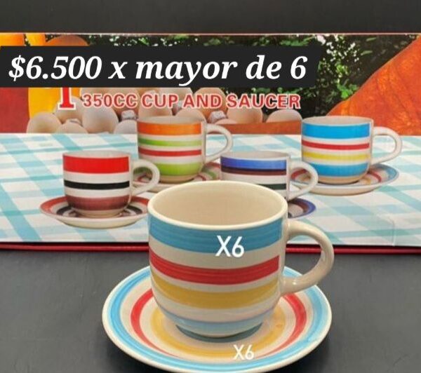 SET 6 TAZA + 6 PLATO 12 PIEZAS CERAMICA