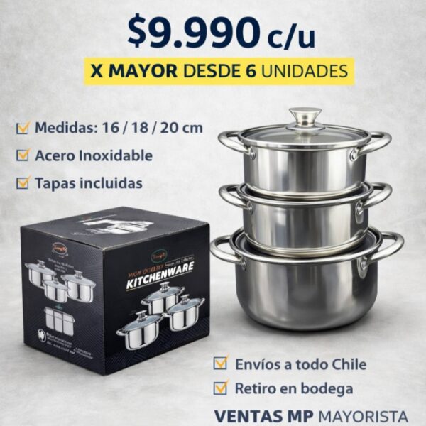 SET DE 3 OLLAS ACERO INOXDIDABLE